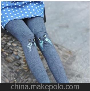 2013時尚小貓刺繡九分褲大碼顯瘦打底褲子
