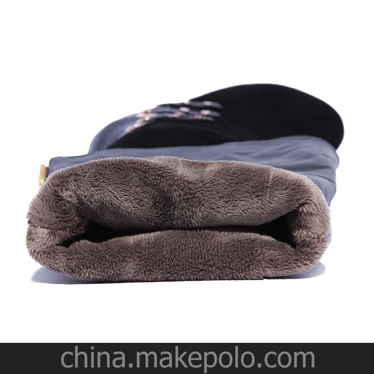 歐美街頭時尚長靴 優質牛反皮蛇紋皮拼接 防水臺坡跟過膝女靴