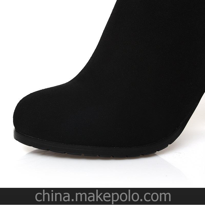 支持混批 過膝真皮女靴 冬季時尚靚麗粗跟過膝真皮女靴 黑色