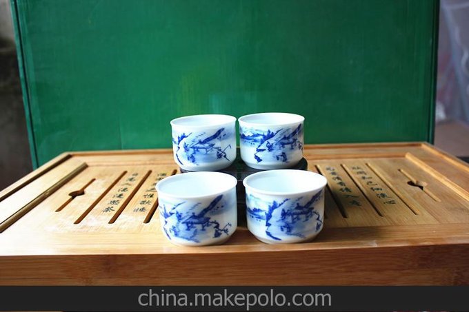 批發(fā)供應 景德鎮(zhèn)精品手繪青花漁樵耕讀4件套茶具圖片