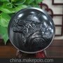 泰来天工 正品泰山玉玉盘摆件狼图腾 办公桌玉石礼品墨玉摆件