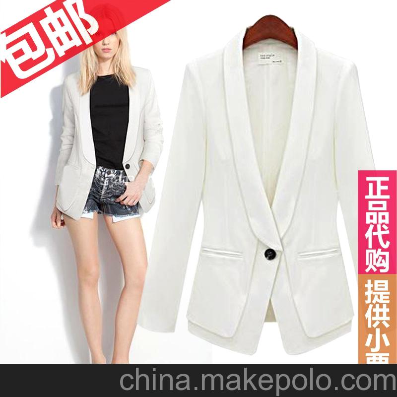 ZARA女裝夏裝2013新品歐美修身短款長袖一粒扣白色小西裝外套包郵