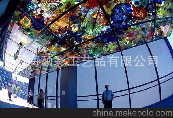 玻璃荷葉藝術(shù)品 玻璃荷葉吊飾 手工吹制玻璃 酒店吊飾 藝術(shù)玻璃圖片